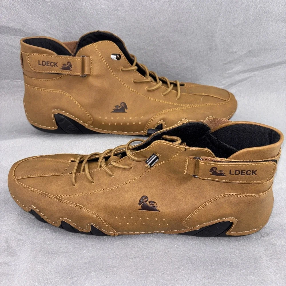 LDECK Brown Leather High Top Martin Sport Shoes Men's US 11 EU 45 Worn Twice‎
